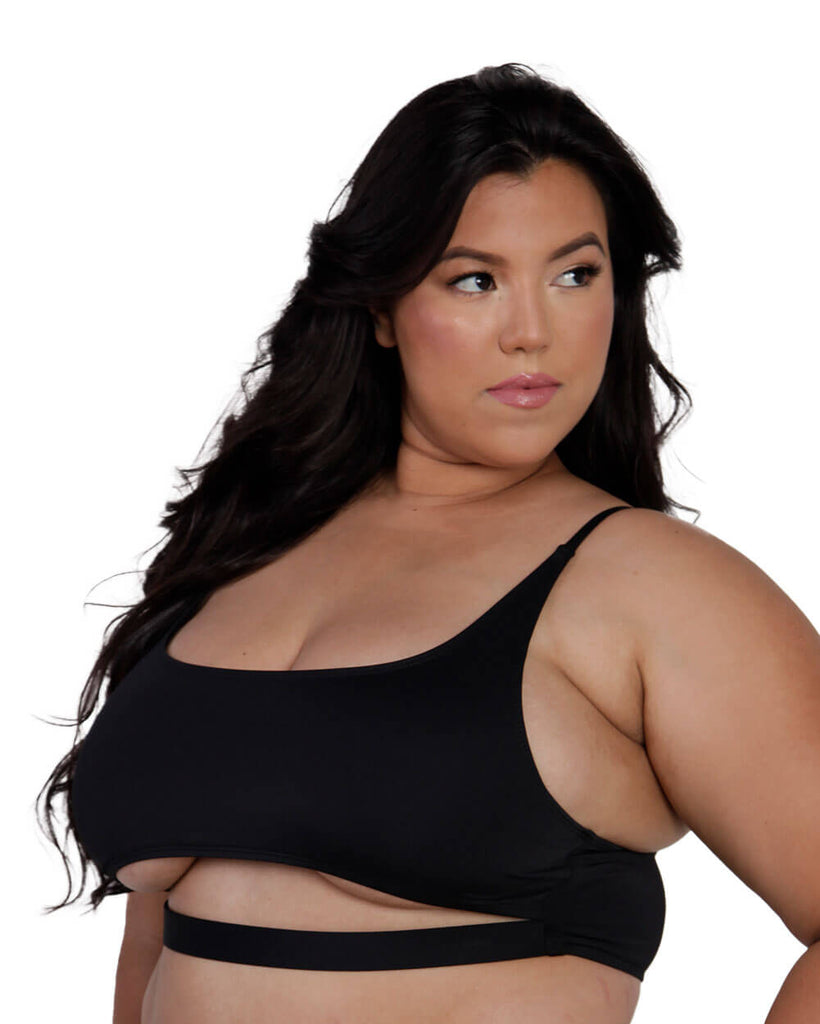 Recycled Fabric Malibu BB Cutout Crop Top-Curve1-Black-Side--Silvia---1X