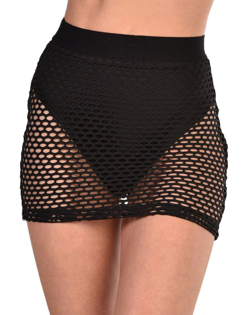 Womens Bottoms Fishnet Mini Skirt-Black-Front--Hannah---S