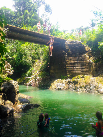 Costa Rica jumping of bridge. Surf Costa Rica