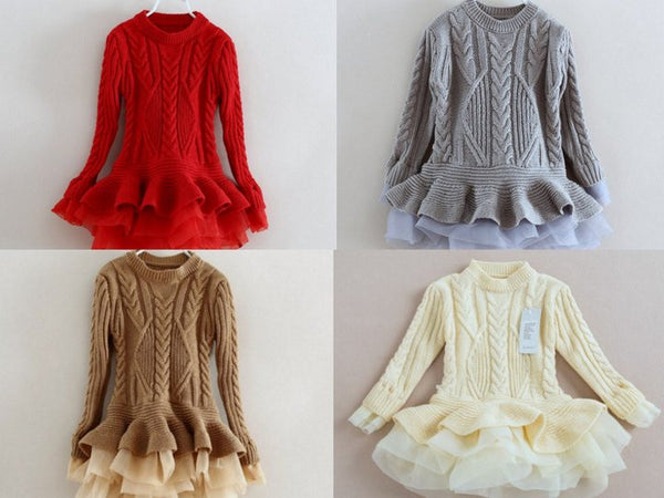 Girls Corded Tutu Sweater Dress Cream 