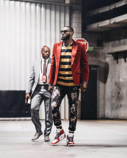Lebron James in a red blazer