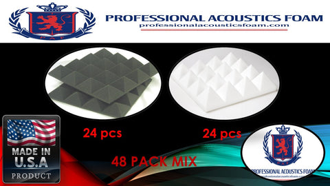 Soundproof Foam Professional Acoustics Foam Acoustic Foam 48 Pack Room Kit MIX - Ivory and Charcoal Pyramid 3" 24" X 24"