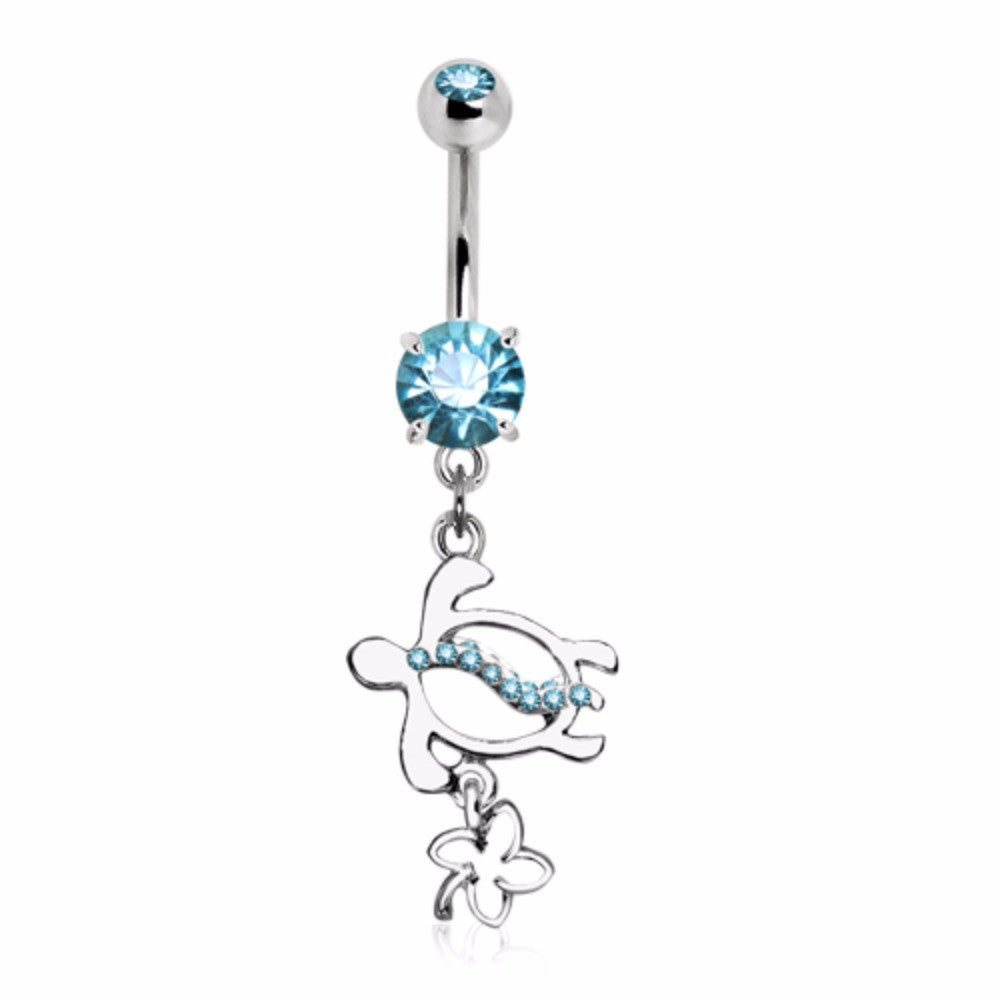 316L Stainless Steel Tree of Life Dangle WildKlass Navel Ring with Turquoise Stone