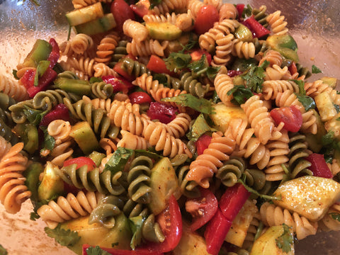 up close photo of chili lime pasta salad
