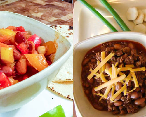 veggie chili and beef chili