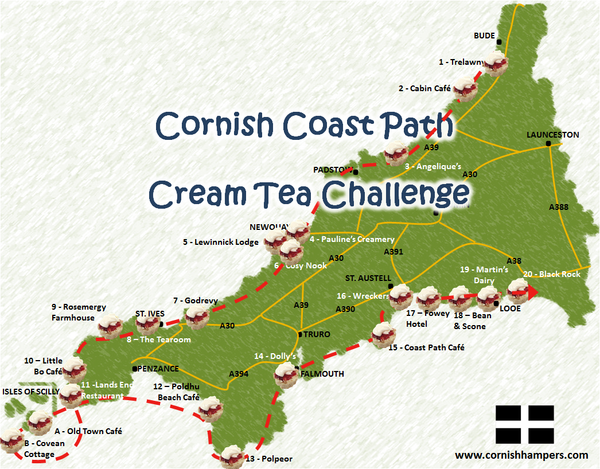 Cornish Coast Path Cream Tea Challenge Map
