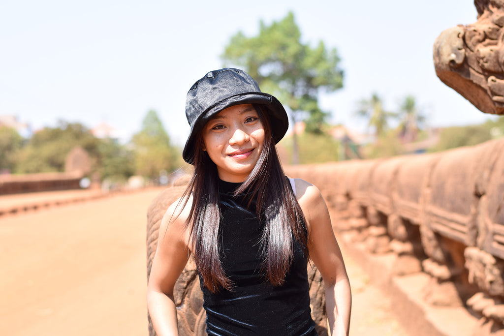 Sreyoun at the Bayon temple in Siem Reap, Cambodia