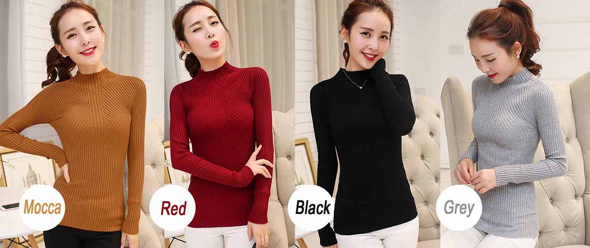 เสื้อไหมพรมสเวตเตอร์ผ้าแคชเมียร์ - MODERN RIBBED MOCKNECK SOFT CASHMERE SWEATER