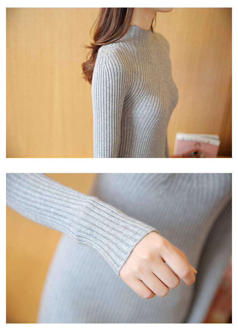 เสื้อแขนยาวไหมพรมคอสูงทอลายเส้นแบบหนา - Modern Ribbed Mock-Neck Thick And Soft Cardigan Sweater
