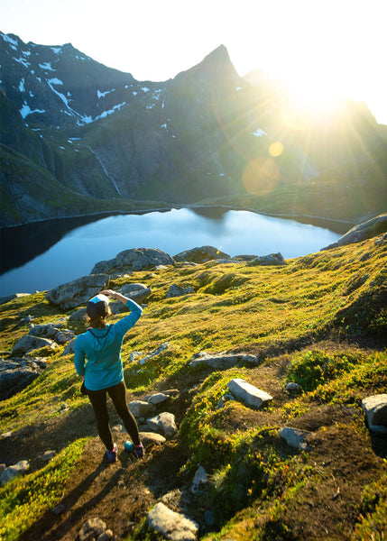 Scenic view while trail running in Lofoten, Norway