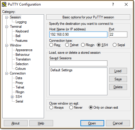 PuTTY interface
