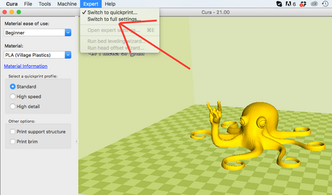 Switch to full settings in Cura Lulzbot Edition