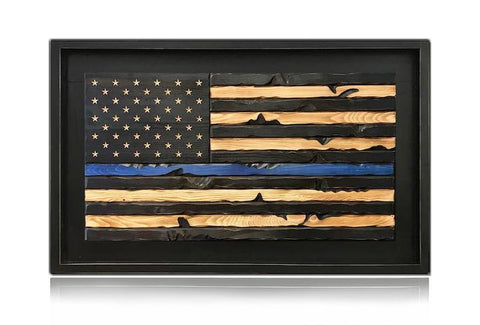 Wooden Thin Blue Line American Flag Made By Veterans