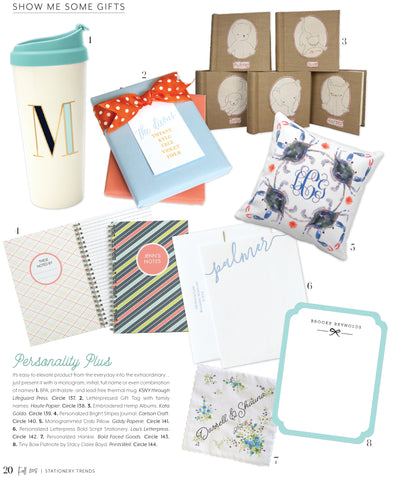 Stationery Trends Magazine Personalized Gift Guide featuring Lou's Letterpress