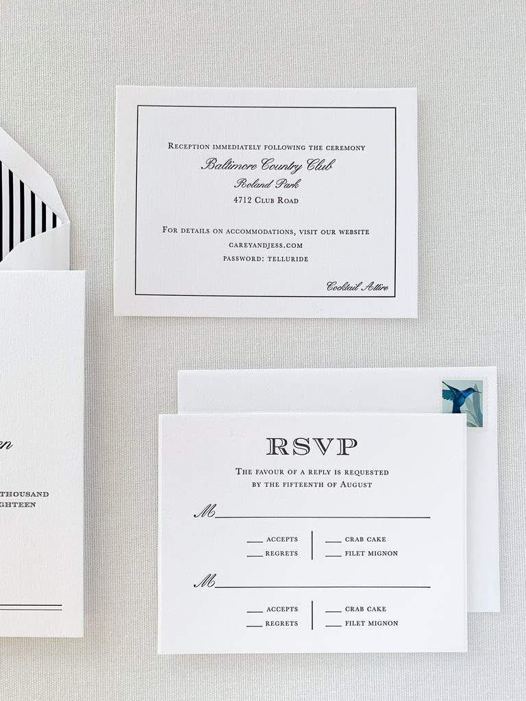 Black and White Letterpress Wedding Invitation Suite