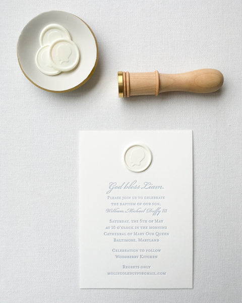 Custom Baptism Invitation featuring Wax Seal Silhouette by Lou's Letterpress