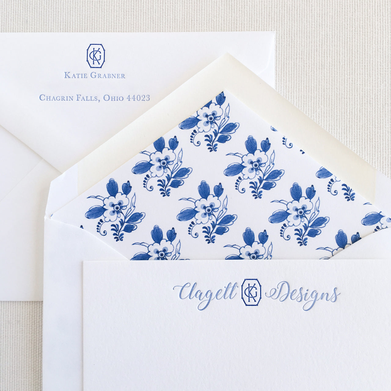 Custom Business Letterpress Stationery for Katie Grabner of Clagett Designs