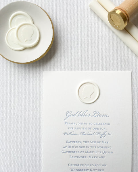 Custom Baptism Invitation featuring Baby's Silhouette by Lou's Letterpress