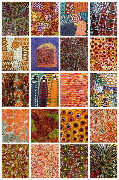 collage of orange paintings
