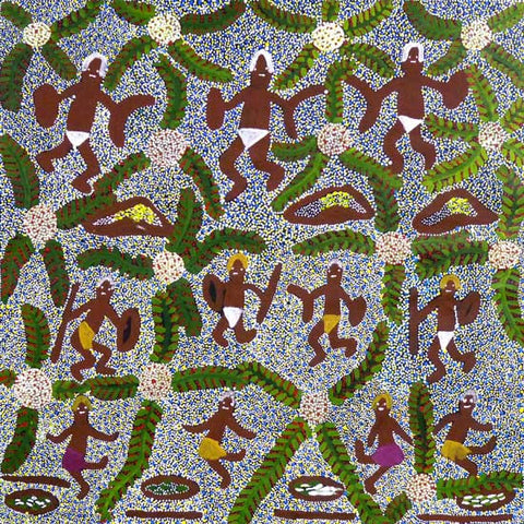Traditional aboriginal art primitive bush tucker scene