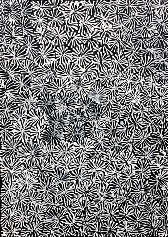 Fine patterned, black and white Aboriginal painting by Audrey Morton Kngwarreye