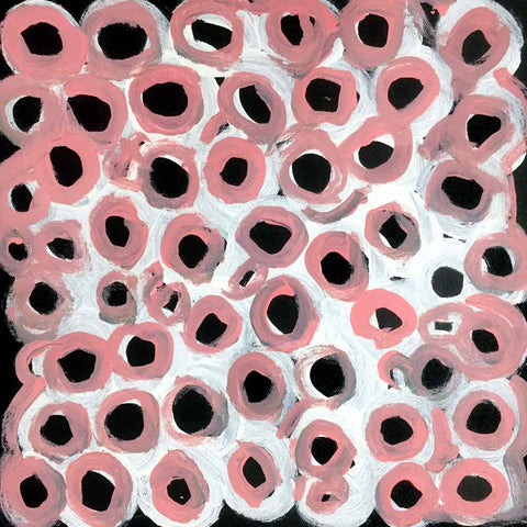 Small coral pink and white soakage painting by Lena Pwerle