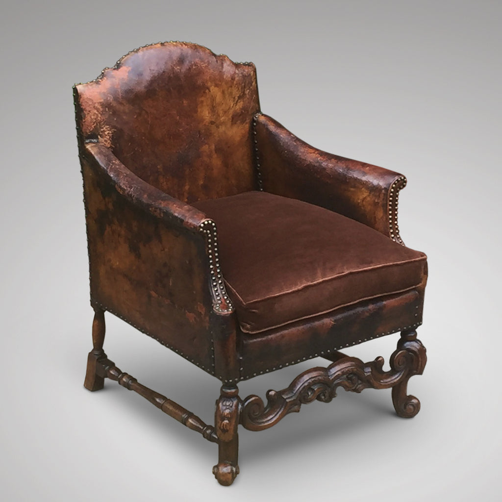 Antique Leather Armchair- Side View