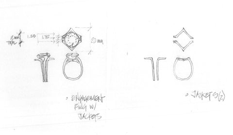 Initial sketches of a custom made wedding ring design.