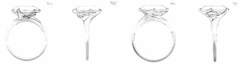 Initial sketches of a custom made wedding ring design.