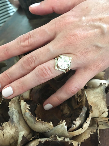 A matching engagement ring and wedding band set, which can be made to match if you custom make your rings with a designer like Marion Cage.
