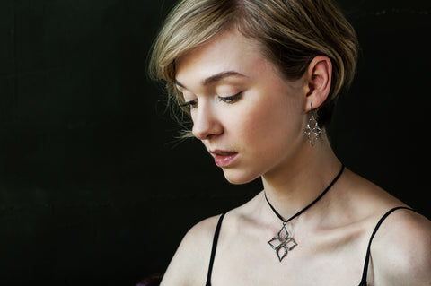 Black rhodium jewelry, such as this Arabesque Star Pendant and matching Arabesque Star Earrings, gives jewelry a radiant luster.