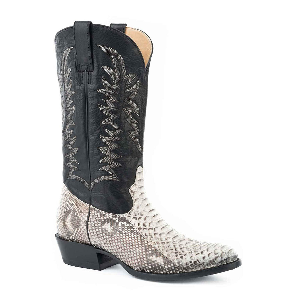 black and white python boots