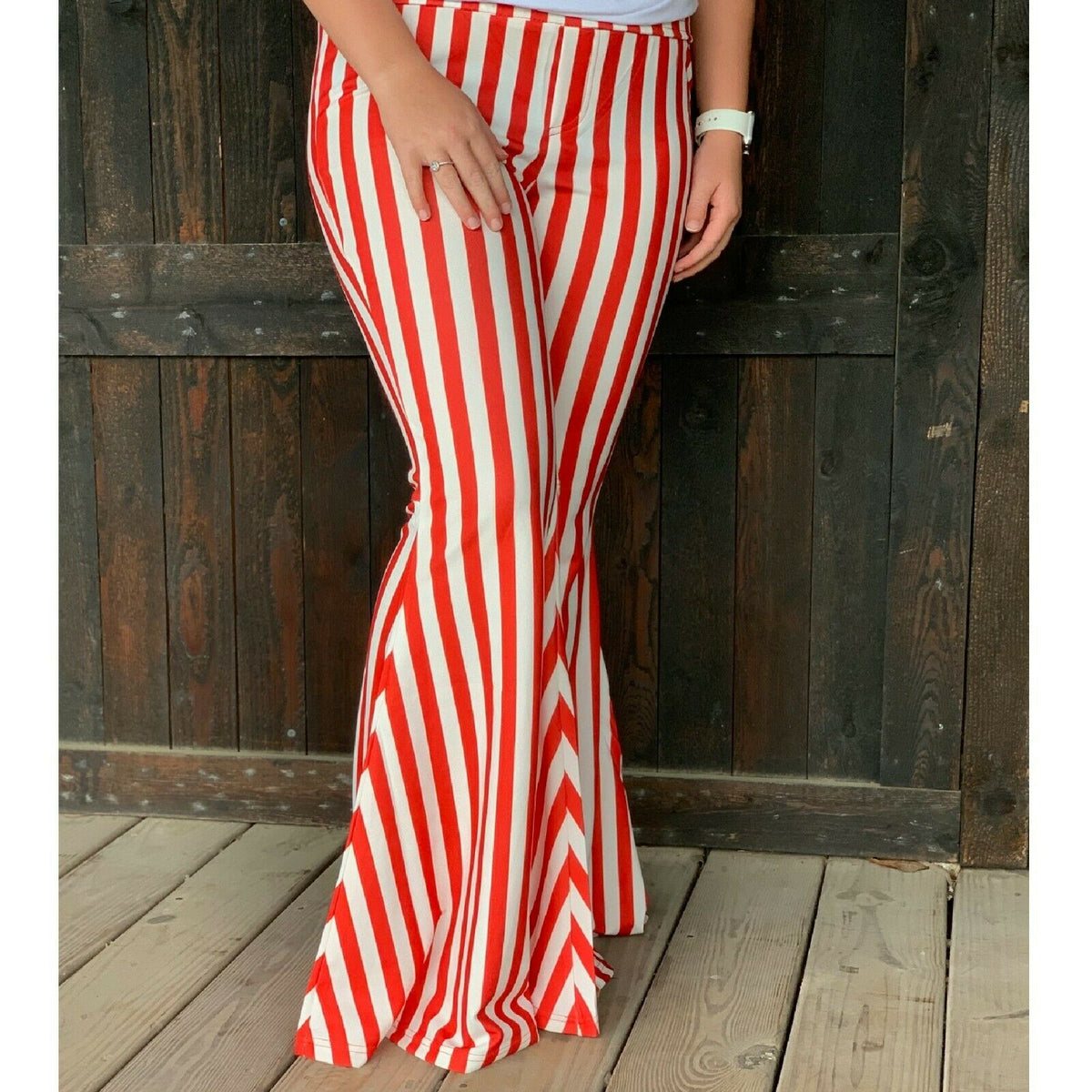 striped bell bottom pants