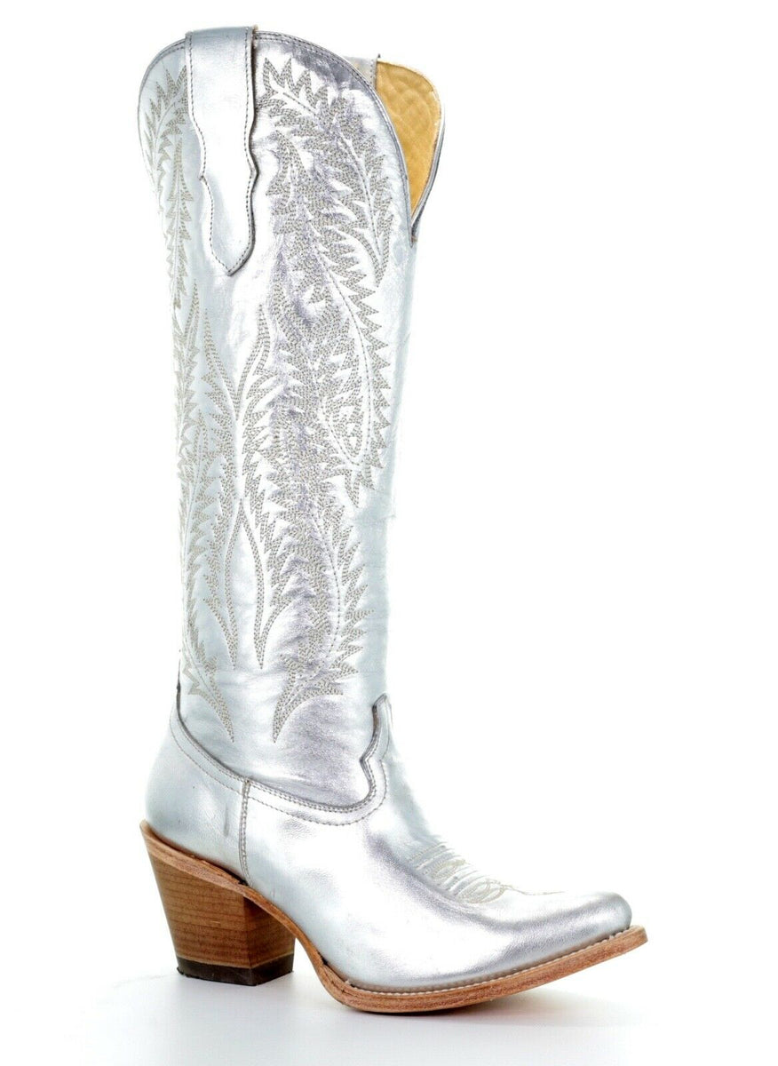 Corral Ladies Silver Metallic Embroidery Tall Knee-High Boots E1321