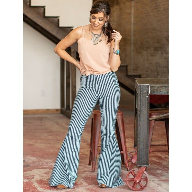 striped bell bottom jeans