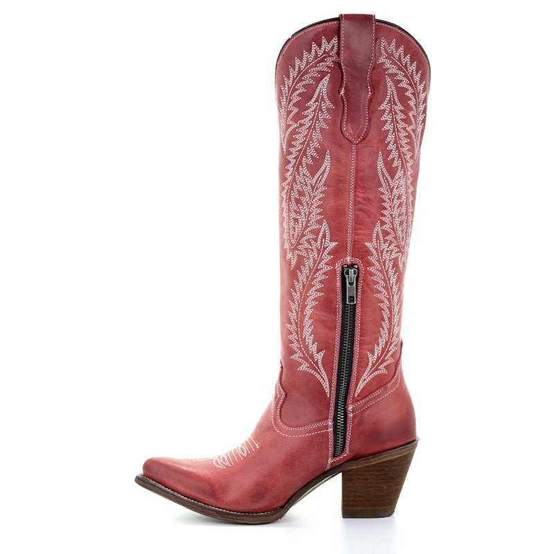 maroon tall boots