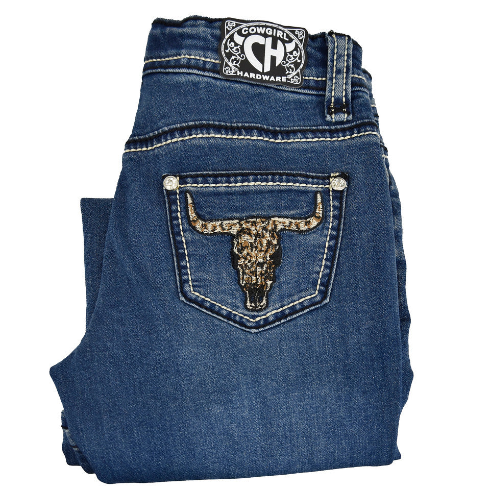 Cowgirl Hardware Girl's Leopard Skull Medium Wash Jeans 402135-450-JK