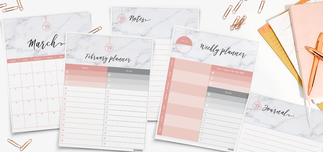 view of all of the pages inside the 2019 free printable calendar package