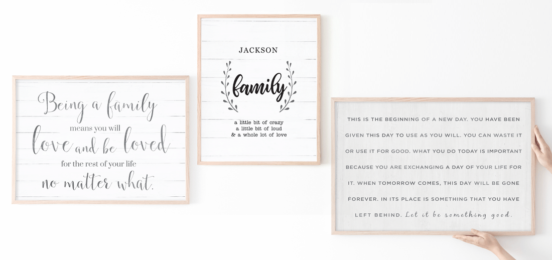 farmhouse rustic family quotes in a gallery wall