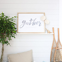 Gather personalized print in a farmhouse family room