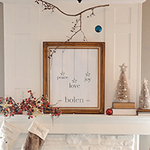 Christmas Words personalized print on a Christmas mantle