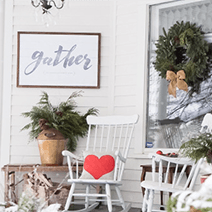 Gather personalized print on a winter decorated porch