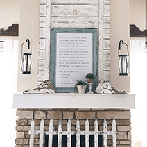 A Cottage Girl fireplace mantle decor with The Family Manifesto personalized print