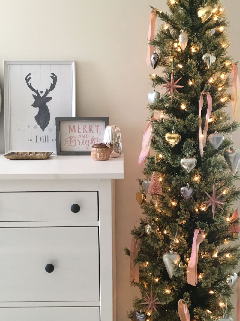 Reindeer Personalized Print in a blush pink Christmas decorated bedroom from Life Is Better At Home