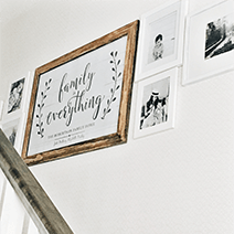 A beautiful family photo wall with Family Is Everything personalized print