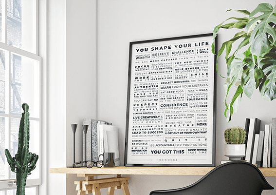 Personal Manifesto Grid personalized print in a modern workspace