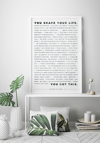 Personal Manifesto personalized print in a modern white decor nordic room