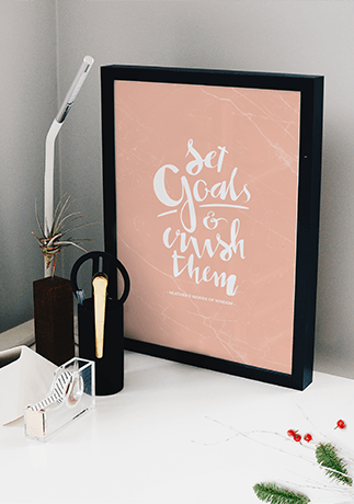 Set Goals And Crush Them personalized print on a clean modern desk 