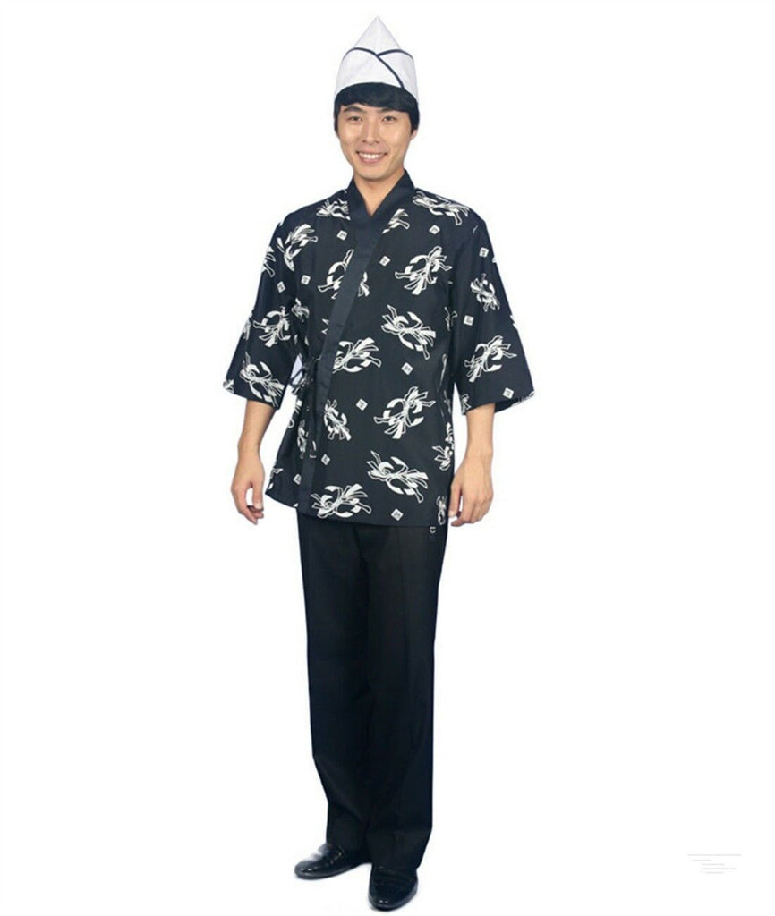 Unisex Sushi chef coat 3/4 Sleeve Kinomo Japanese Restaurant Uniform Jacket Ties 