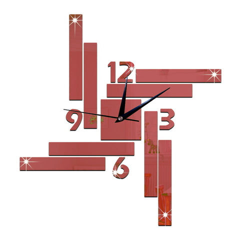 Mirror Wall Clock Stripe Blocks Geometry red - Mega Save Wholesale & Retail